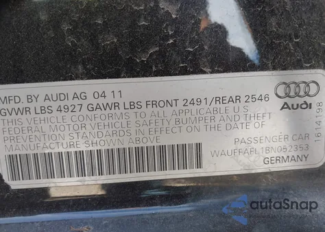 2011 Audi A4 2.0T Premium z USA, uszkodzony, nr VIN WAUFFAFL1BN052353